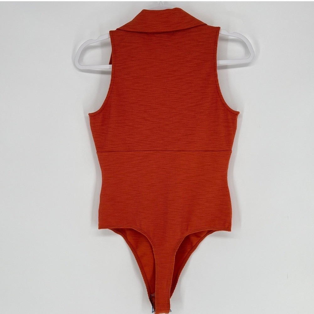 Lost + Wander Orange Ribbed Sleeveless Collared Bodysuit Y2K Inspired‎ M NWT - Picture 2 of 7
